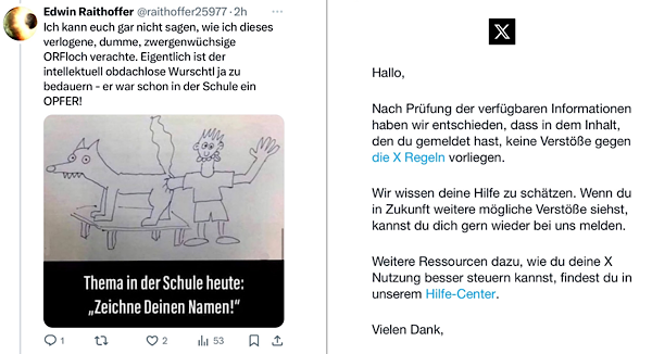 Troll-Tweet und Twetter-Reaktion